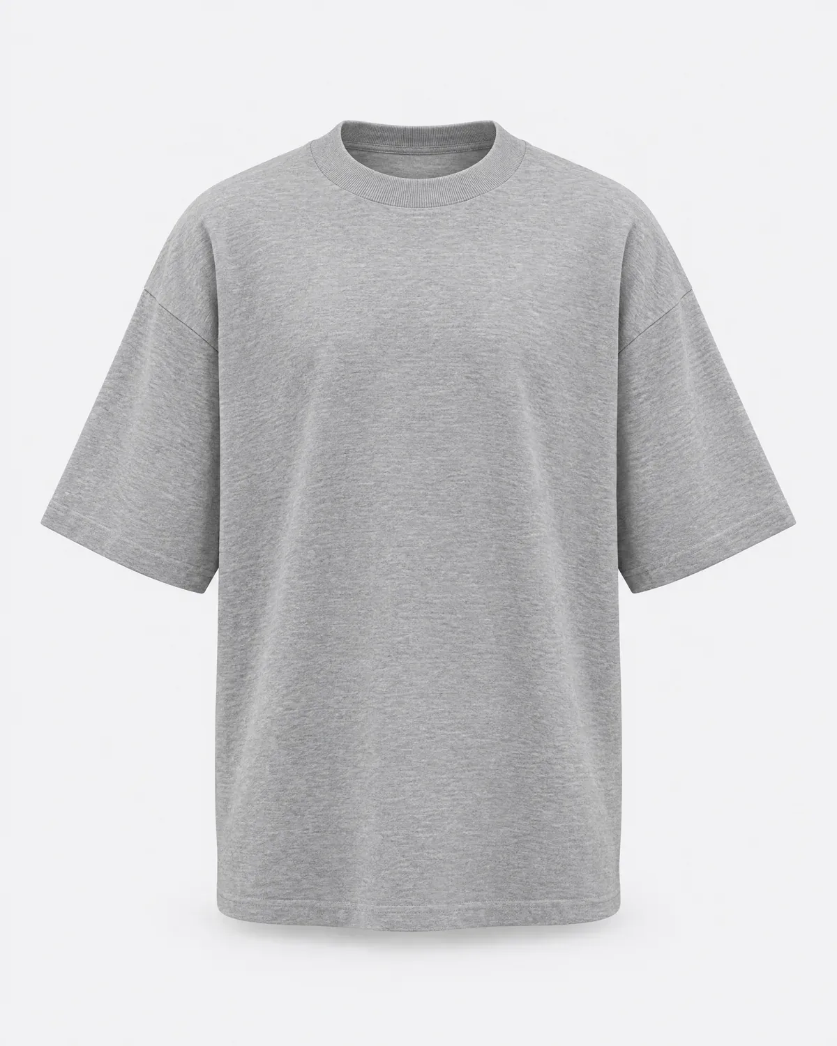Playera oversize gris jaspe de hombro caído, vista de frente.